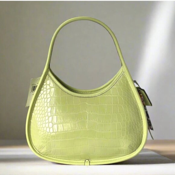 Coach Ergo Bag Croc Embossed Coachtopia Leather Shoulder CT272 Pale Lime - Picture 1 of 7